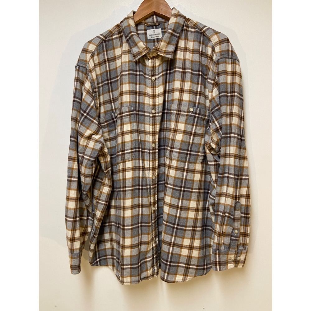 Mutual Weave Flannel Shirt Mens 3XL Brown Gray Plaid Long Sleeve Button Down